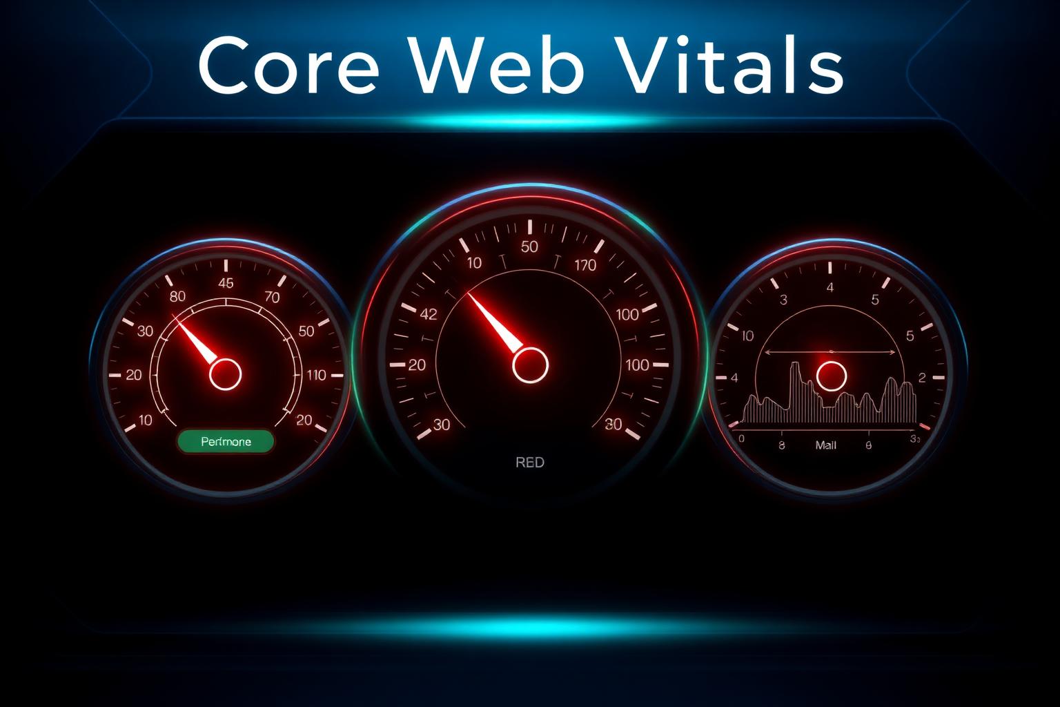 Illustration of Core Web Vitals performance gauges measuring LCP, INP, and CLS