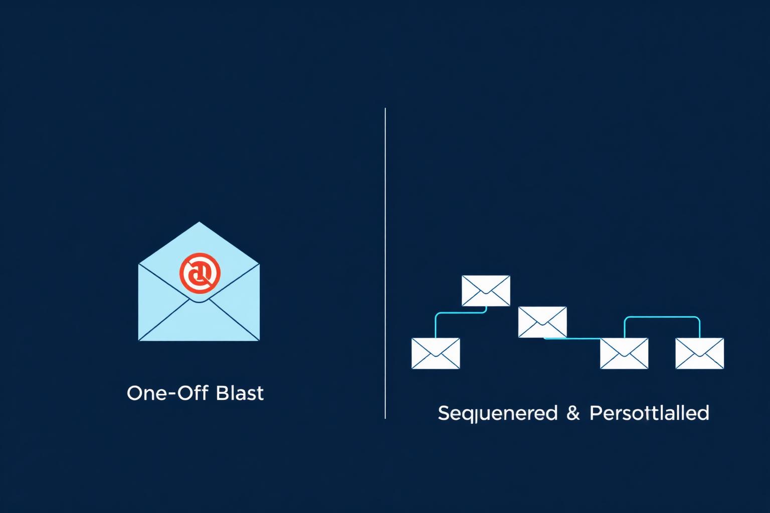 Side-by-side comparison of a single email blast versus a personalized email sequence