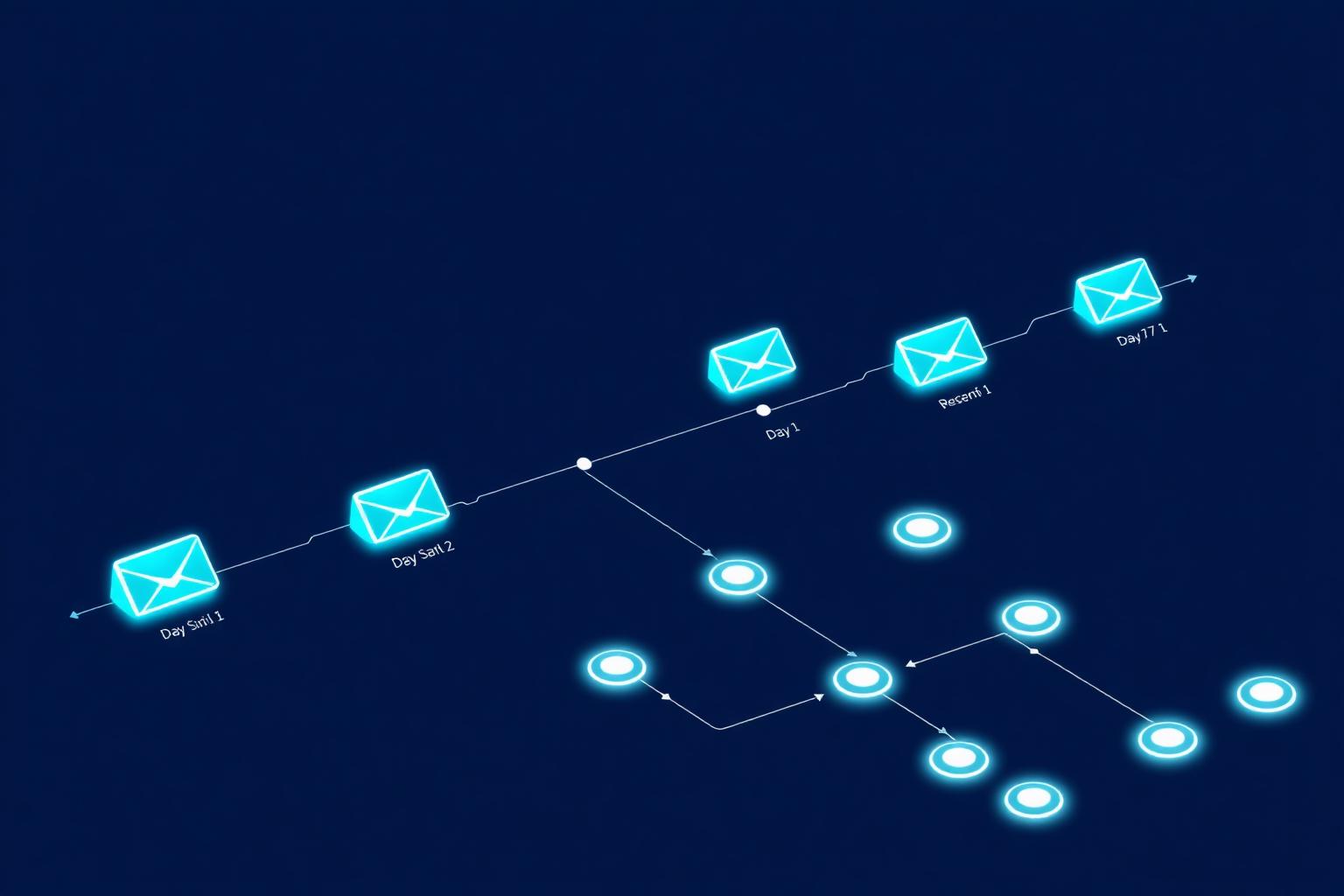 Illustration of an automated email sequence with branching across a multi-day timeline