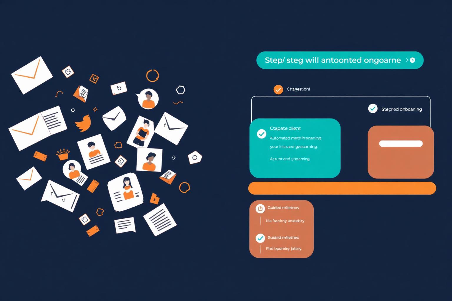 Side-by-side illustration of chaotic manual onboarding versus a guided automated onboarding journey