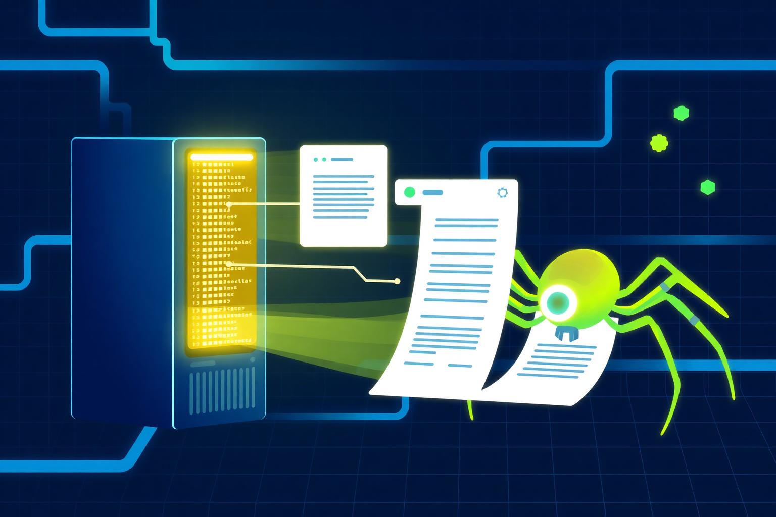 Diagram showing a server pre-rendering HTML pages and delivering them to a search crawler and AI bot