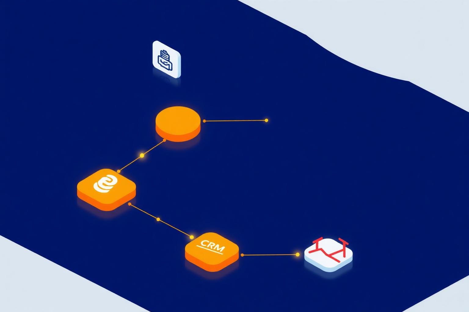 Illustration of a Zapier workflow connecting trigger, filter, CRM, and email nodes