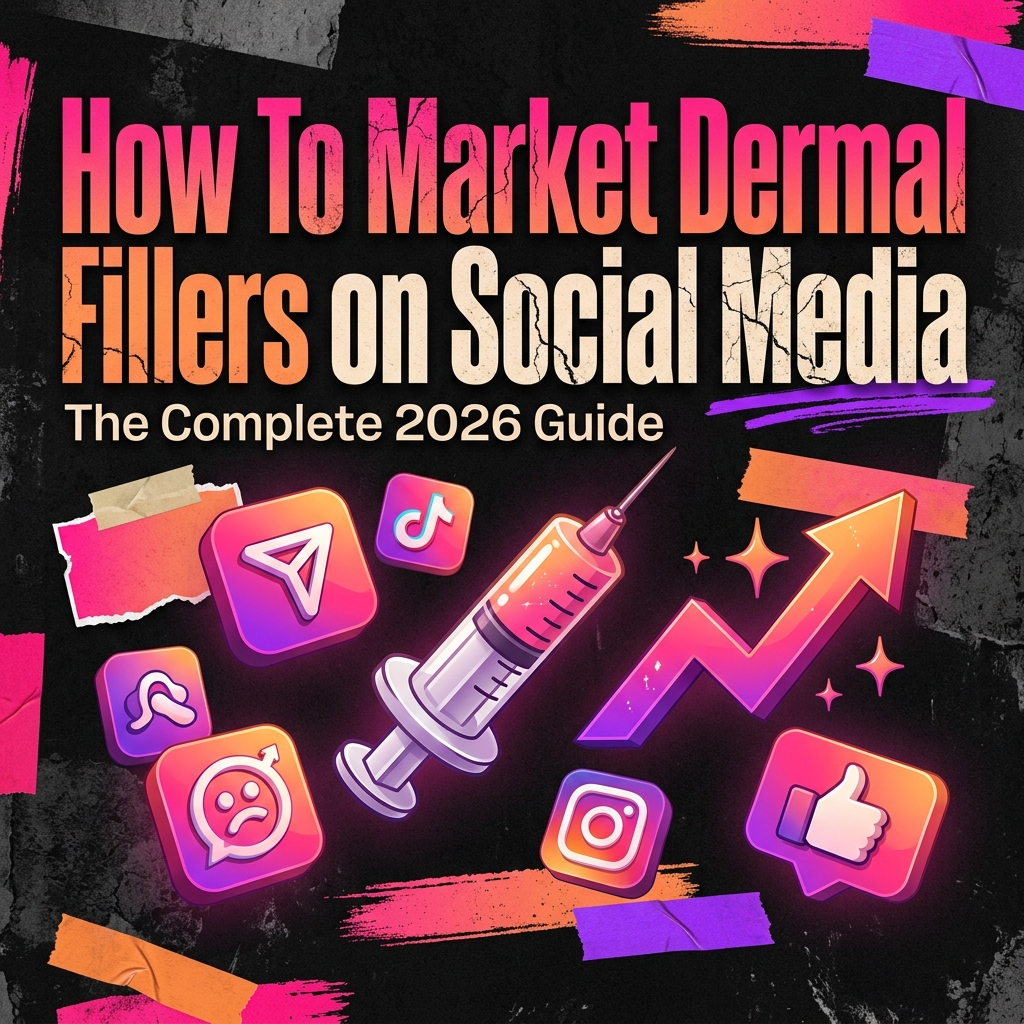 How To Market Dermal Fillers on Social Media: The Complete 2026 Guide — vivid editorial cover from The Real Social Company.