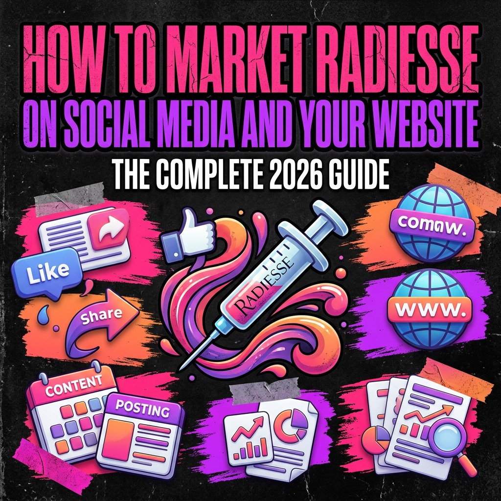 How To Market Radiesse on Social Media and Your Website: The Complete 2026 Guide — vivid editorial cover from The Real Social Company.