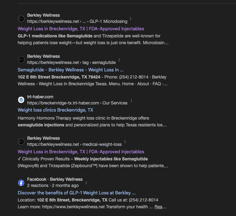Semaglutide Breckenridge TX ranking screenshot