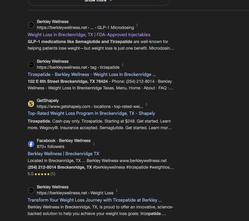 Tirzepatide Breckenridge TX ranking screenshot