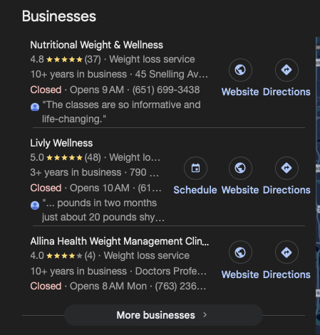 Weight Loss St. Paul ranking screenshot