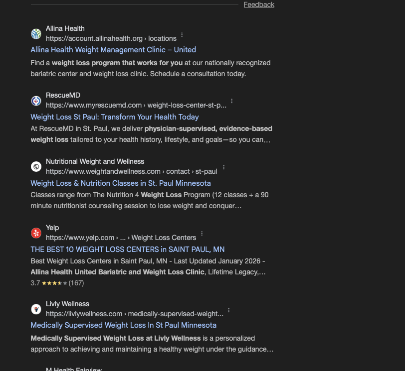 Medical Weight Loss St. Paul ranking screenshot