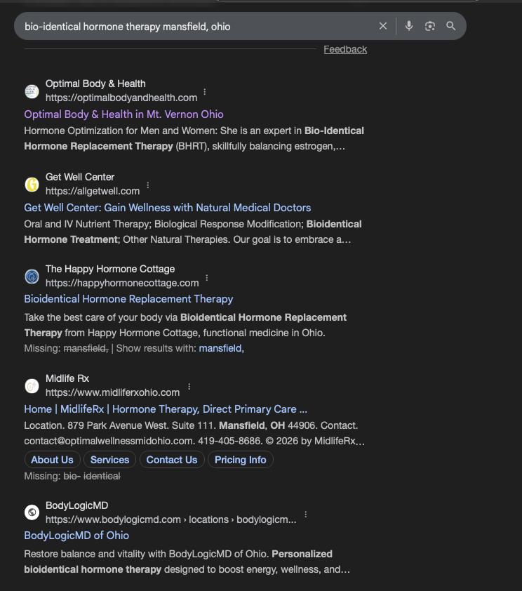 Bio-identical Hormone Therapy Mansfield OH ranking screenshot