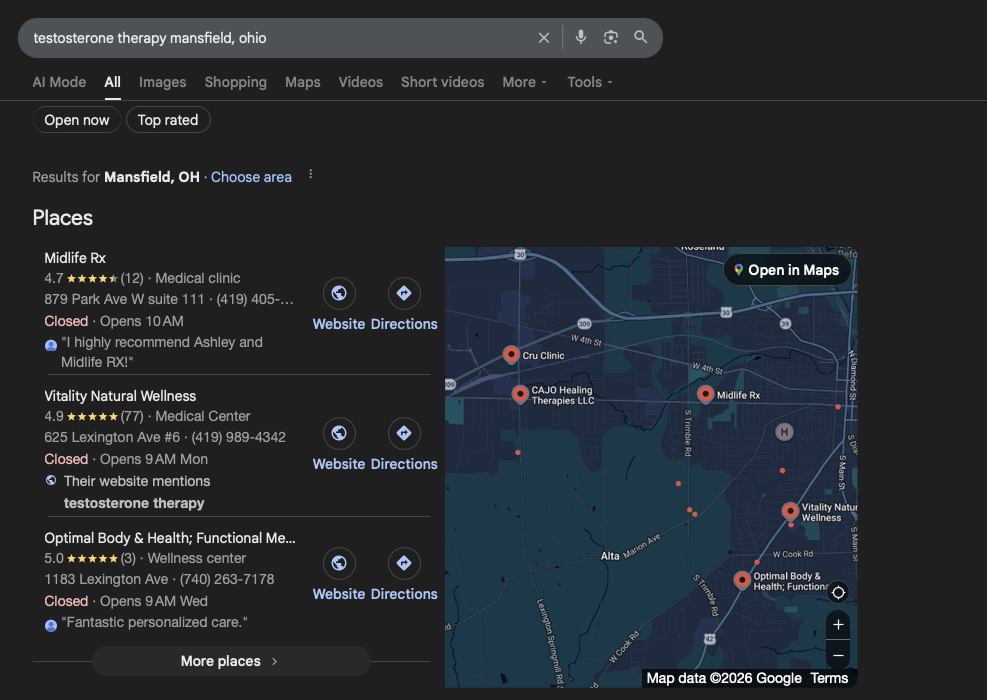 Testosterone Therapy Mansfield OH ranking screenshot
