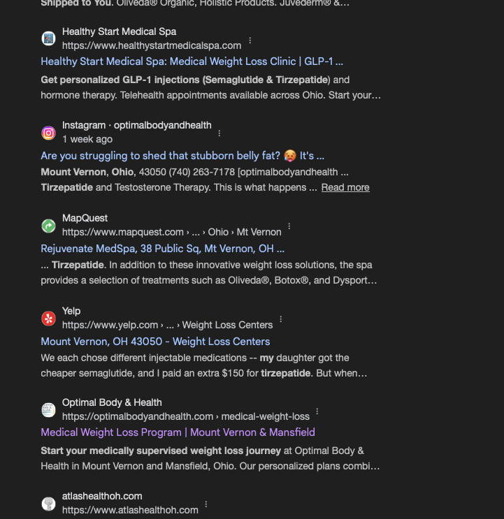 Tirzepatide Mt Vernon OH ranking screenshot