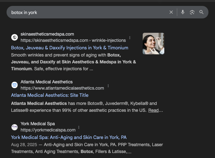 Botox in York ranking screenshot