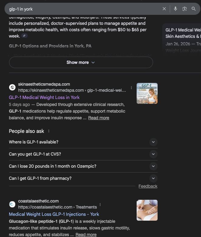 GLP-1 in York ranking screenshot