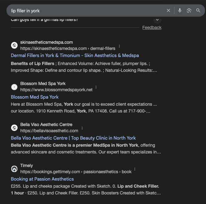 Lip Filler in York ranking screenshot