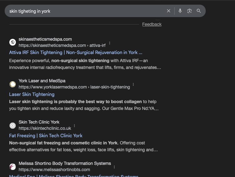 Skin Tightening in York ranking screenshot