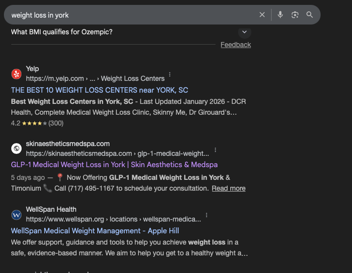 Weight Loss in York ranking screenshot