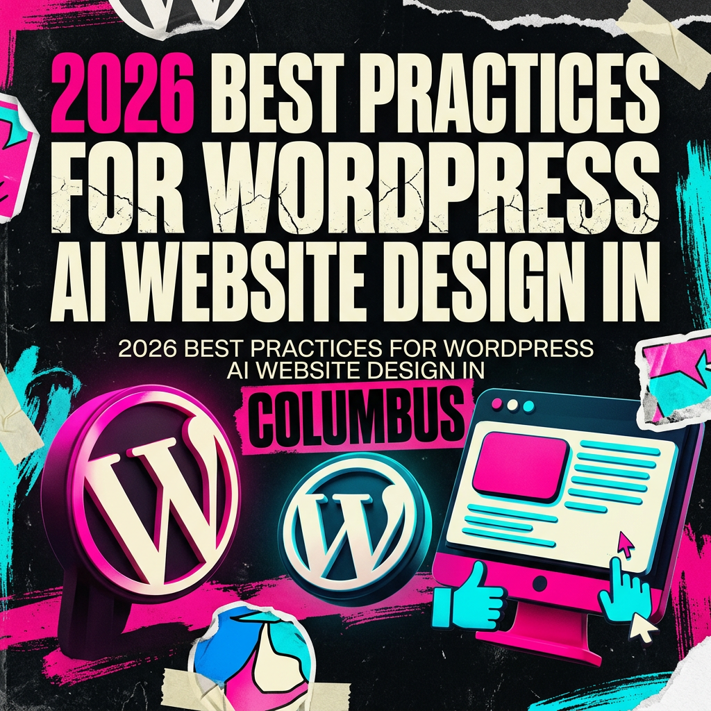 2026 Best Practices for WordPress AI Website Design in Columbus — vivid editorial cover from The Real Social Company.
