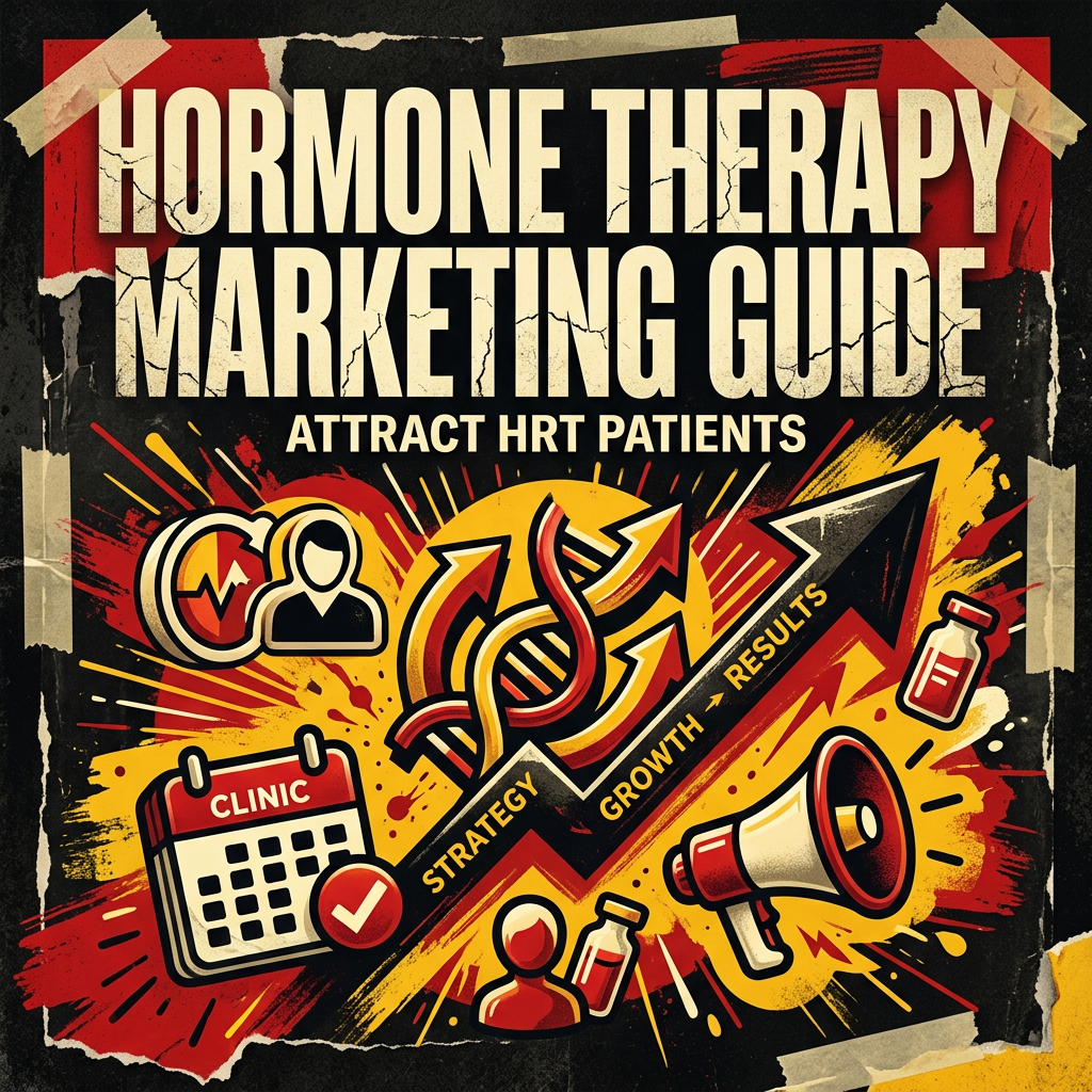 Hormone Therapy Marketing Guide: Attract HRT Patients — vivid editorial cover from The Real Social Company.