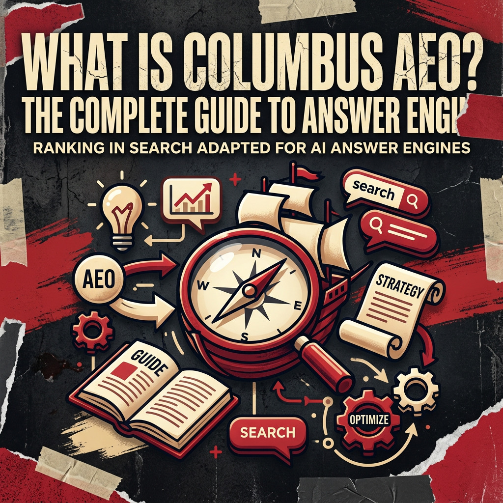 What Is Columbus AEO? The Complete Guide to Answer Engine Optimization — vivid editorial cover from The Real Social Company.