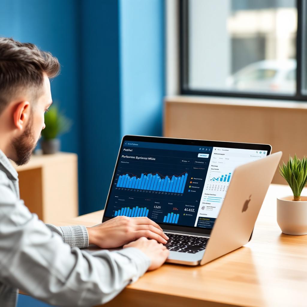 Business owner reviewing a custom-built React website on a laptop after migrating from Squarespace